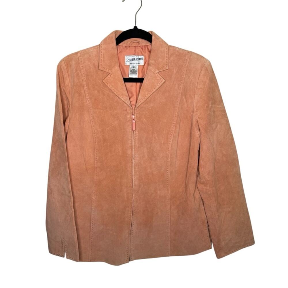PENDLETON / vintage peach salmon suede leather full zip jacket / M